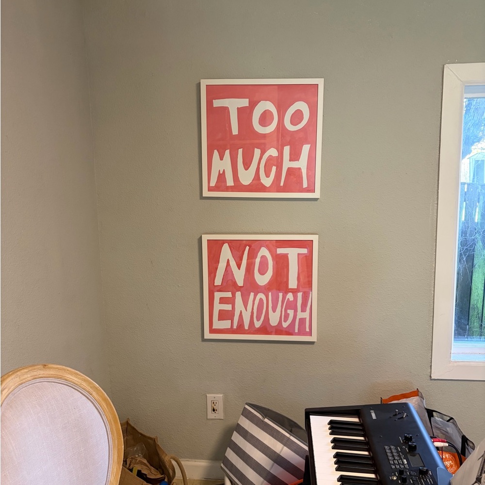Set of 2 Framed 'Too Much / Not Enough' Pink Wall Art Prints by Virginia Chamlee - Picture 5 of 5